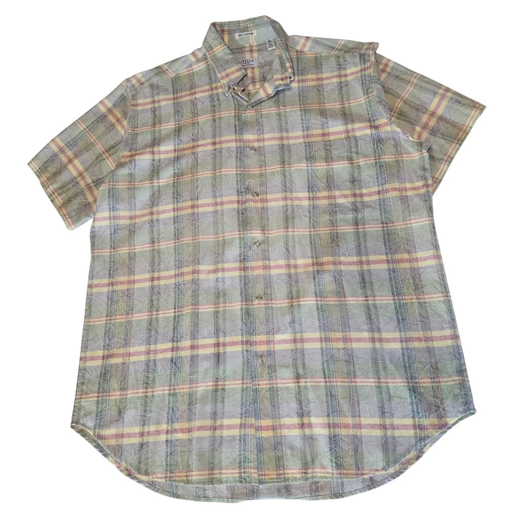 Viyella multicolor Plaid Button Short Sleeve Button Shirt Cotton M Preppy 4177